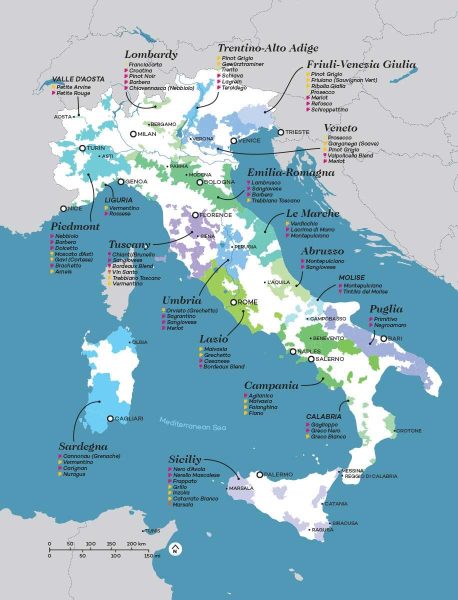 Bản đồ các vùng sản xuất rượu vang Ý