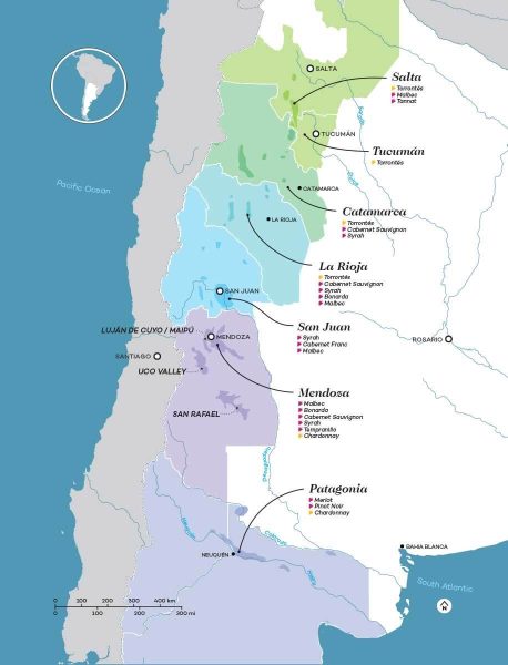 Bản đồ vùng sản xuất rượu vang Argentina